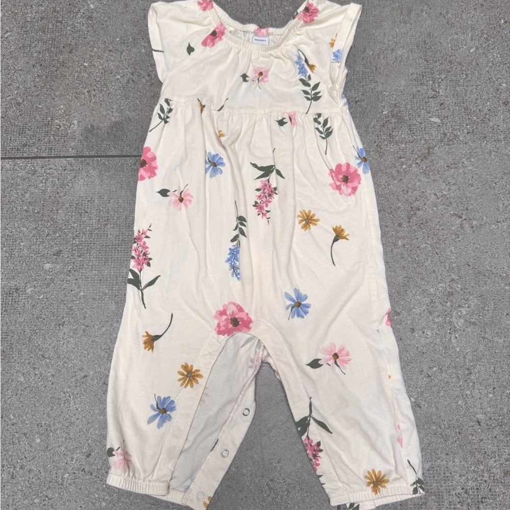 Old Navy Cream and Pink Floral Jumpsuit